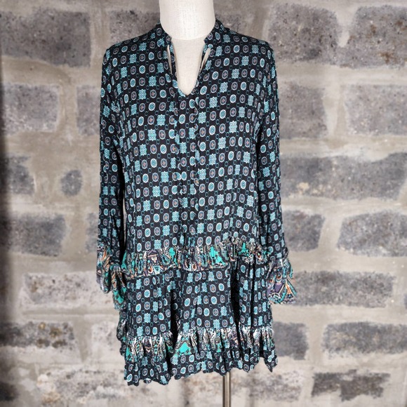 She In She Out sz M drop waist ruffled bottom long sleeve dress - Picture 1 of 5